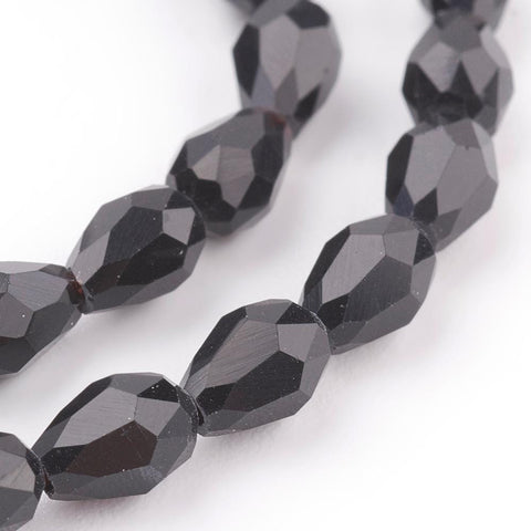Glass Beads Strands, Faceted, Drop, Black 6x4mm Glass Beads Strands, Faceted, Drop, Black 6x4mm