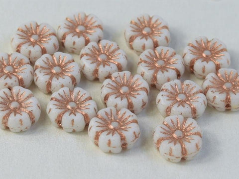 (FLB-03000-54318) CHALK WHITE GLASS FLOWER BEADS, 9MM GLASS FLOWER BEADS, 9MM
