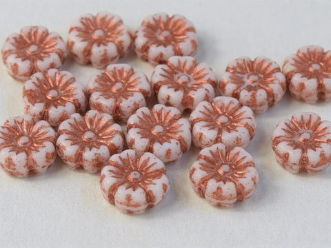 (FLB-03000-54319)  CHALK WHITE GLASS FLOWER BEADS, 9MM GLASS FLOWER BEADS, 9MM