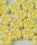 (FLB-03000-54320) YELLOW GLASS FLOWER BEADS, 9MM GLASS FLOWER BEADS, 9MM
