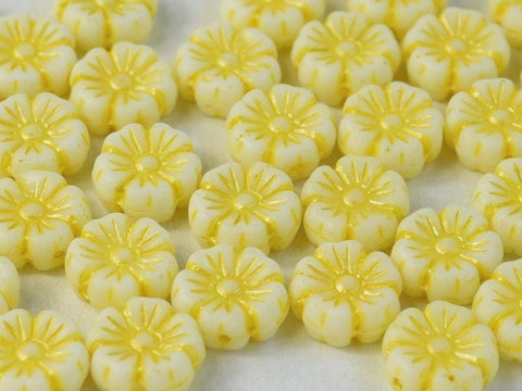 (FLB-03000-54320) YELLOW GLASS FLOWER BEADS, 9MM GLASS FLOWER BEADS, 9MM