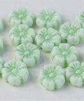 (FLB-03000-54322) LIGHT GREEN GLASS FLOWER BEADS, 9MM GLASS FLOWER BEADS, 9MM