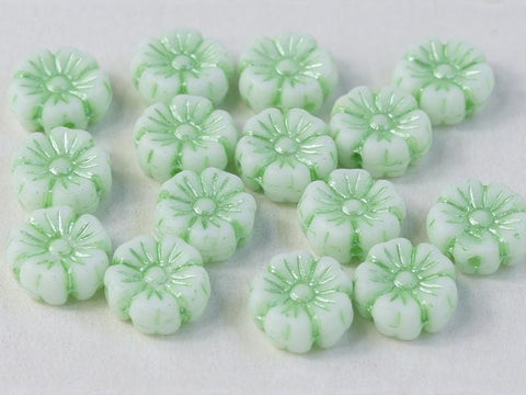 (FLB-03000-54322) LIGHT GREEN GLASS FLOWER BEADS, 9MM GLASS FLOWER BEADS, 9MM