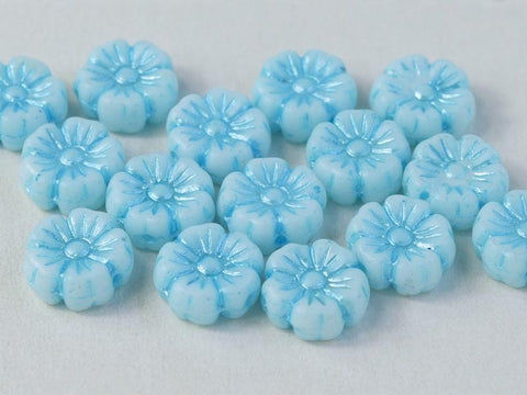 (FLB-03000-54323) LIGHT BLUE GLASS FLOWER BEADS, 9MM GLASS FLOWER BEADS, 9MM