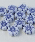 BLUE GLASS FLOWER BEADS, 9MM GLASS FLOWER BEADS, 9MM