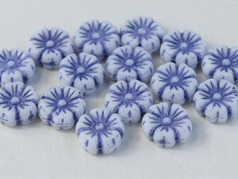 BLUE GLASS FLOWER BEADS, 9MM GLASS FLOWER BEADS, 9MM