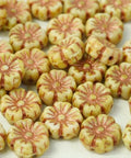 (FLB-03000-96827) OLIVE / COPPER BROWN GLASS FLOWER BEADS, 9MM GLASS FLOWER BEADS, 9MM