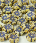 (FLB-03000-96833) OLIVE / GREY GLASS FLOWER BEADS, 9MM GLASS FLOWER BEADS, 9MM