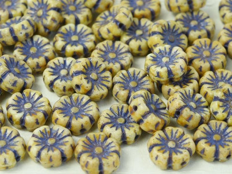 (FLB-03000-96833) OLIVE / GREY GLASS FLOWER BEADS, 9MM GLASS FLOWER BEADS, 9MM