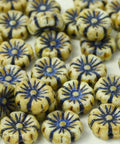 (FLB-03000-96836) DARK GREY GLASS FLOWER BEADS, 9MM GLASS FLOWER BEADS, 9MM