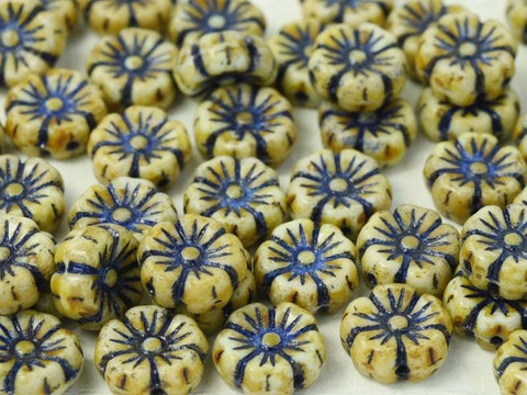 (FLB-03000-96836) DARK GREY GLASS FLOWER BEADS, 9MM GLASS FLOWER BEADS, 9MM