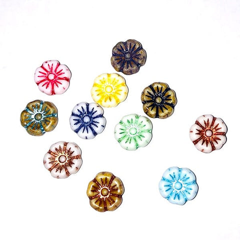 (FLB-03000-MIX) RANDOMLY MIX COLORS GLASS FLOWER BEADS, 9MM GLASS FLOWER BEADS, 9MM