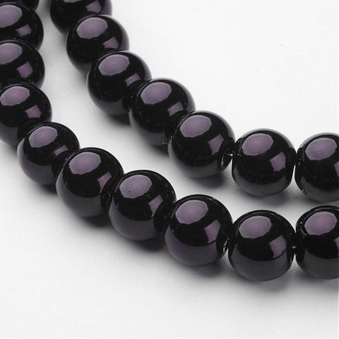 BLACK Glass Pearl Beads Strands, Pearlized, Round, 10mm Glass Pearl Beads Strands, Pearlized, Round, Black Size: about 10mm in diameter, hole: 1mm, about 85pcs/strand