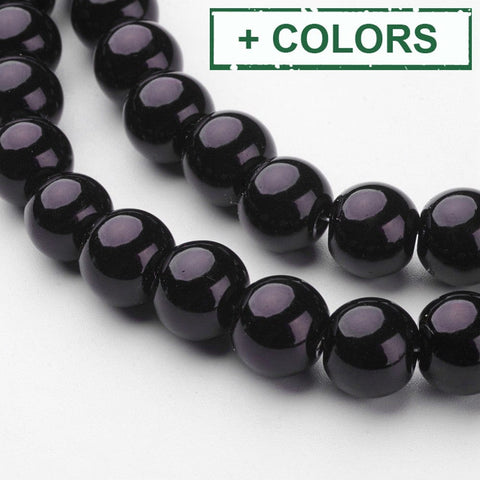 Glass Pearl Beads Strands, Pearlized, Round, 10mm Glass Pearl Beads Strands, Pearlized, Round, Black Size: about 10mm in diameter, hole: 1mm, about 85pcs/strand