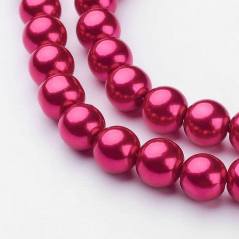 DEEP PINK Glass Pearl Beads Strands, Pearlized, Round, 10mm Glass Pearl Beads Strands, Pearlized, Round, Black Size: about 10mm in diameter, hole: 1mm, about 85pcs/strand