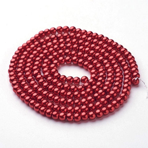 Glass Pearl Beads Strands, Pearlized, Round, FireBrick, 4mm Glass Pearl Beads Strands, Pearlized, Round, FireBrick Size: about 4mm in diameter, hole: 0.8~1mm, about 216pcs/strand, 32"