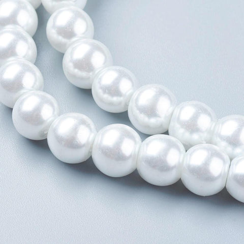 Glass Pearl Beads Strands, Pearlized, Round, White, 8mm Glass Pearl Beads Strands – 8mm Round White Pearlized Beads for Jewelry Making