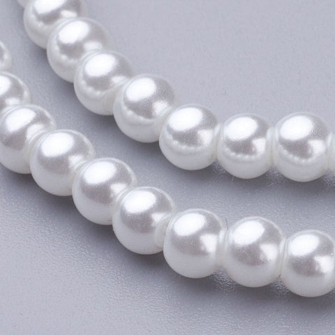 WHITE Glass Pearls, 4mm Glass Pearls 4mm Gold 