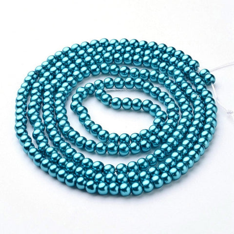 Glass Pearls, Teal, 4mm Glass Pearls 4mm Teal