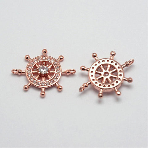 (GQ5074) Brass Micro Pave Cubic Zirconia Link Rose Gold 23MM (1 PC) Brass Micro Pave Cubic Zirconia Links, Lead Free & Nickel Free, Helm, Rose Gold Size: about 20mm wide, 23.5mm long, 3.5mm thick, hole: 1.5mm.