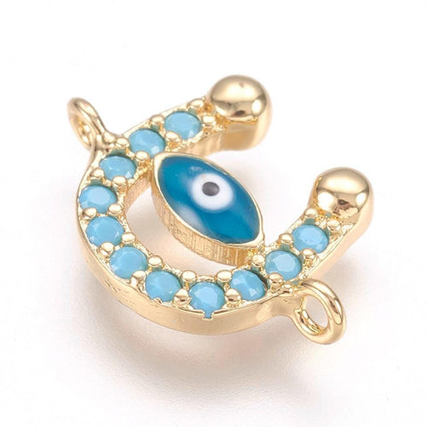 (GQ5163) Gold-Plated, Horseshoe 15MM (1 PC) Brass Micro Pave Cubic Zirconia Links, Real Gold-Filled, Horseshoe Size: about 15mm wide, 11mm long, 2.5mm thick, hole: 1mm