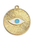 (GQ6185B) BLUE CENTRE (GQ6185X) Disc eye 23mm with rays pendant 24K GOLD PLATED 23X25MM (1 PC) Disc eye 23mm with rays pendant  24K GOLD PLATED   23 X 25MM