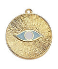 (GQ6185A) WHITE CENTRE (GQ6185X) Disc eye 23mm with rays pendant 24K GOLD PLATED 23X25MM (1 PC) Disc eye 23mm with rays pendant  24K GOLD PLATED   23 X 25MM