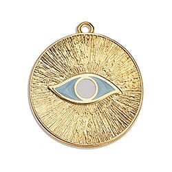 (GQ6185A) WHITE CENTRE (GQ6185X) Disc eye 23mm with rays pendant 24K GOLD PLATED 23X25MM (1 PC) Disc eye 23mm with rays pendant  24K GOLD PLATED   23 X 25MM