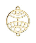 (GQ6263A) Round motif ethnic eyes wirefrome with 2 rings 25X20MM 24KT GOLD PLATED (2 PCS) Round motif ethnic eyes wirefrome with 2 rings