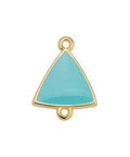GQ6486C AQUA ON GOLD (GQ6486X) Good Quality Alloy 14.8 x 19.3MM Triangle motif with 2 rings 24KT GOLD PLATED (2 PCS) (GQ6486X) Good Quality Alloy 14.8 x 19.3MM Triangle motif with 2 rings 24KT GOLD PLATED (2 PCS)