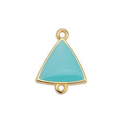 GQ6486C AQUA ON GOLD (GQ6486X) Good Quality Alloy 14.8 x 19.3MM Triangle motif with 2 rings 24KT GOLD PLATED (2 PCS) (GQ6486X) Good Quality Alloy 14.8 x 19.3MM Triangle motif with 2 rings 24KT GOLD PLATED (2 PCS)