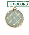 GQ6487A GRAYED JADE ON GOLD (GQ6487X) Good Quality Alloy 19 x 21.6mm Round Spanish tile motif 22mm pendant (GQ6487X) Good Quality Alloy 19 x 21.6mm Round Spanish tile motif 22mm pendant