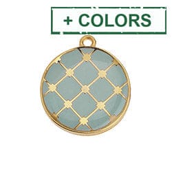 GQ6487A GRAYED JADE ON GOLD (GQ6487X) Good Quality Alloy 19 x 21.6mm Round Spanish tile motif 22mm pendant (GQ6487X) Good Quality Alloy 19 x 21.6mm Round Spanish tile motif 22mm pendant