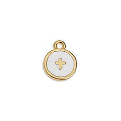 (GQ6504A) GOLD / WHITE (GQ6504X) Alloy Round motif with cross 10mm pendant (3 pcs) (GQ6504X) Alloy Round motif with cross 10mm pendant (3 pcs)