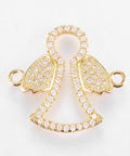 (GQA5161) Brass Micro Pave Cubic Zirconia Angel, Clear, 21x17.5mm  (1 PC) Brass Micro Pave Cubic Zirconia Links, Real Gold-Filled, Angel Size: about 22mm wide, 20mm long, 2mm thick, hole: 1mm