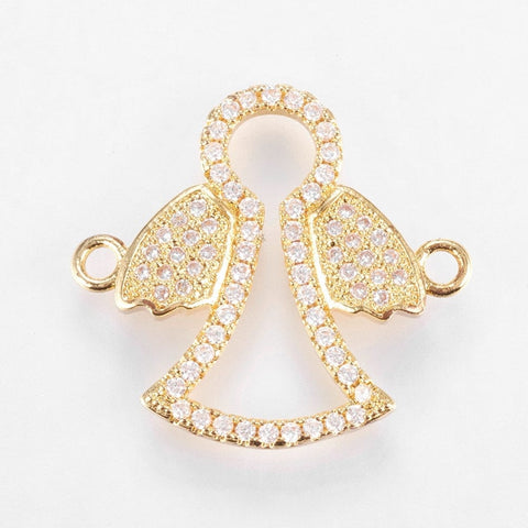 (GQA5161) Brass Micro Pave Cubic Zirconia Angel, Clear, 21x17.5mm  (1 PC) Brass Micro Pave Cubic Zirconia Links, Real Gold-Filled, Angel Size: about 22mm wide, 20mm long, 2mm thick, hole: 1mm