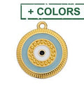 (GQE7105A) GOLD / WHITE (GQE7105X) Round eye motif with rays and grains pendant 18X20MM (2 PCS) (GQE7105X) Round eye motif with rays and grains pendant 18X20MM (2 PCS)
