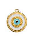 (GQE7105A) GOLD / WHITE (GQE7105X) Round eye motif with rays and grains pendant 18X20MM (2 PCS) (GQE7105X) Round eye motif with rays and grains pendant 18X20MM (2 PCS)