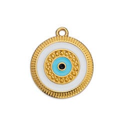 (GQE7105A) GOLD / WHITE (GQE7105X) Round eye motif with rays and grains pendant 18X20MM (2 PCS) (GQE7105X) Round eye motif with rays and grains pendant 18X20MM (2 PCS)