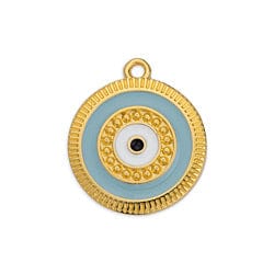 (GQE7105A) GOLD / WHITE (GQE7105X) Round eye motif with rays and grains pendant 18X20MM (2 PCS) (GQE7105X) Round eye motif with rays and grains pendant 18X20MM (2 PCS)