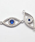 (GQE7325A) CZ Brass Zirconia Links, Eye, Blue, Real Platinum Plated 24x10mm (1 PC) (GQE7325A) CZ Brass Zirconia Links, Eye, Blue, Real Platinum Plated 24x10mm (1 PC)