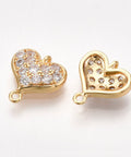 (GQE7479G) Brass Cubic Zirconia Links, Heart,10mm (2 PCS) (GQE7479G) Brass Cubic Zirconia Links, Heart,10mm (2 PCS)