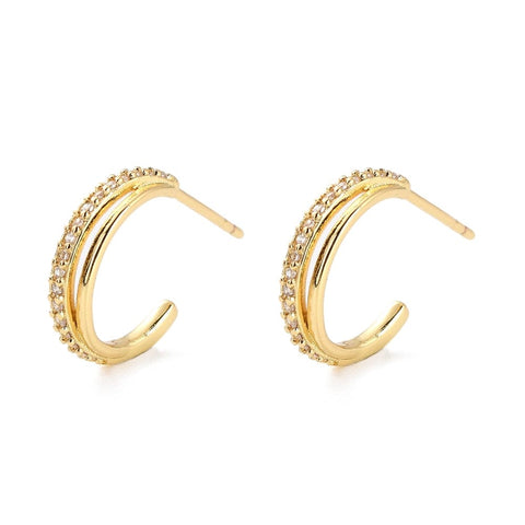 (GQE8273-G) Half Hoop Cubic Zirconia Earrings. Real 18K Gold Plated (1 PAIR) (GQE8273-G) Half Hoop Cubic Zirconia Earrings. Real 18K Gold Plated (1 PAIR)