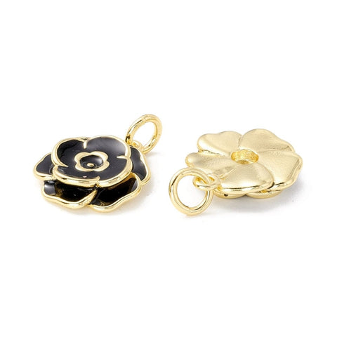 BLACK (FL8715-01) (GQF8715-X) Brass Pendants, with Enamel Flower, 17x15mm (2 PCS) (GQF8715-X) Brass Pendants, with Enamel Flower, 17x15mm (2 PCS)