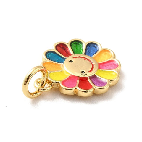 (GQF8716-M) Rack Plating Brass Pendant Flower with Smiling Face, Colorful 12x14mm (2 PCS) (GQF8716-M) Rack Plating Brass Pendant Flower with Smiling Face, Colorful 12x14mm (2 PCS)