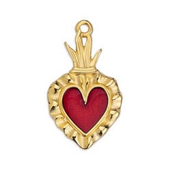 (GQH7100A) GOLD / BURGANDY (GQH7100X) Mexican heart motif pendant 15X27MM (2 PCS) (GQH7100X) Mexican heart motif pendant 15X27MM (2 PCS)