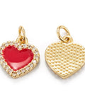 (GQH8029-RED) Brass Micro Pave Clear Cubic Zirconia  Heart, Red, 12x11x2mm (2 PCS) (GQH8029-RED) Brass Micro Pave Clear Cubic Zirconia  Heart, Red, 12x11x2mm (2 PCS)