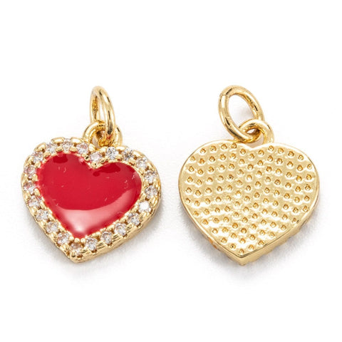 (GQH8029-RED) Brass Micro Pave Clear Cubic Zirconia  Heart, Red, 12x11x2mm (2 PCS) (GQH8029-RED) Brass Micro Pave Clear Cubic Zirconia  Heart, Red, 12x11x2mm (2 PCS)