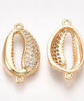 (GQL7480C) Brass Cubic Zirconia Links, Cowrie Shell Shape, Clear 21x11mm (1 pc) (GQL7480C) Brass Cubic Zirconia Links, Cowrie Shell Shape, Clear 21x11mm (1 pc)