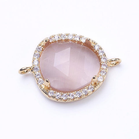 (GQL7488-1) SANDY BROWN (GQL7488-1) Brass Micro Pave Cubic Zirconia Links, with Faceted Glass Oval, 14x21mm (1 PC) (GQL7488-1) Brass Micro Pave Cubic Zirconia Links, with Faceted Glass Oval, 14x21mm (1 PC)